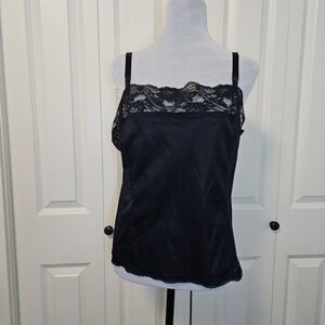 Vintage Black Lace Trim Camisole Cami Top Adj Straps Sz Eur 42 US L